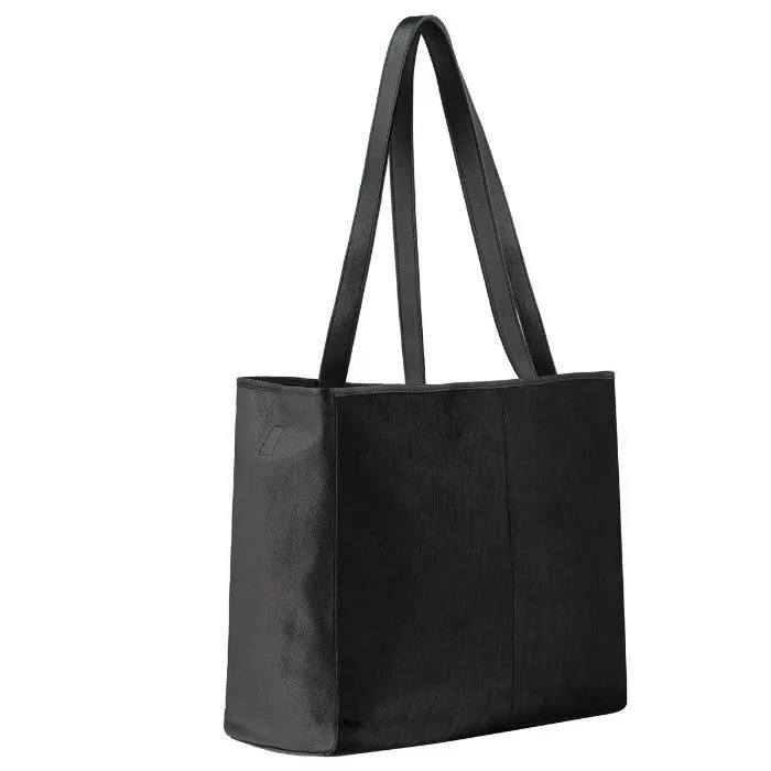 Brix   Bailey | Black Leather Hair On Hide | Horizontal Tote Bag