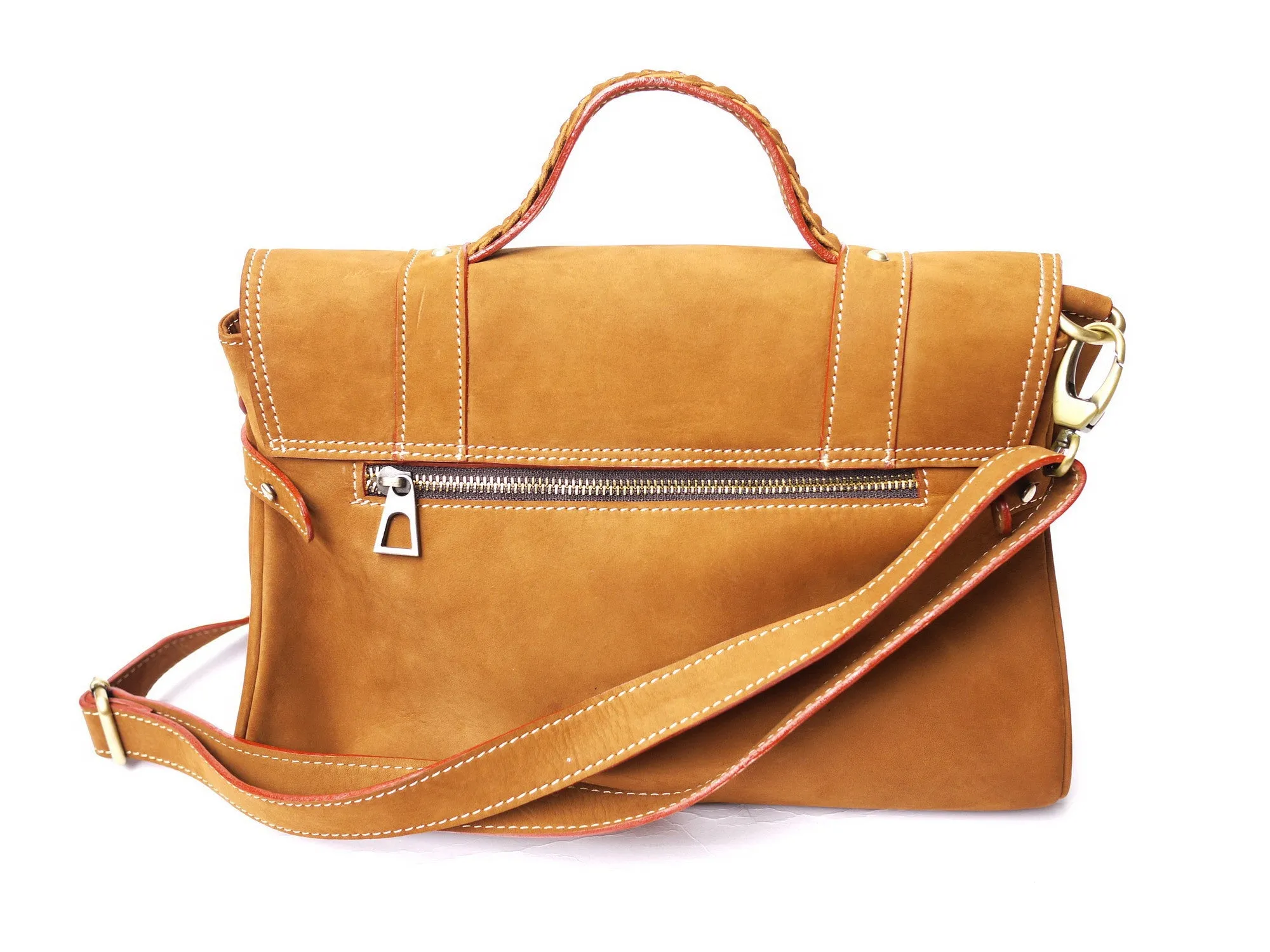 Brown Stone Leather Bag Elexa Satchel Natural Tan Nubuck