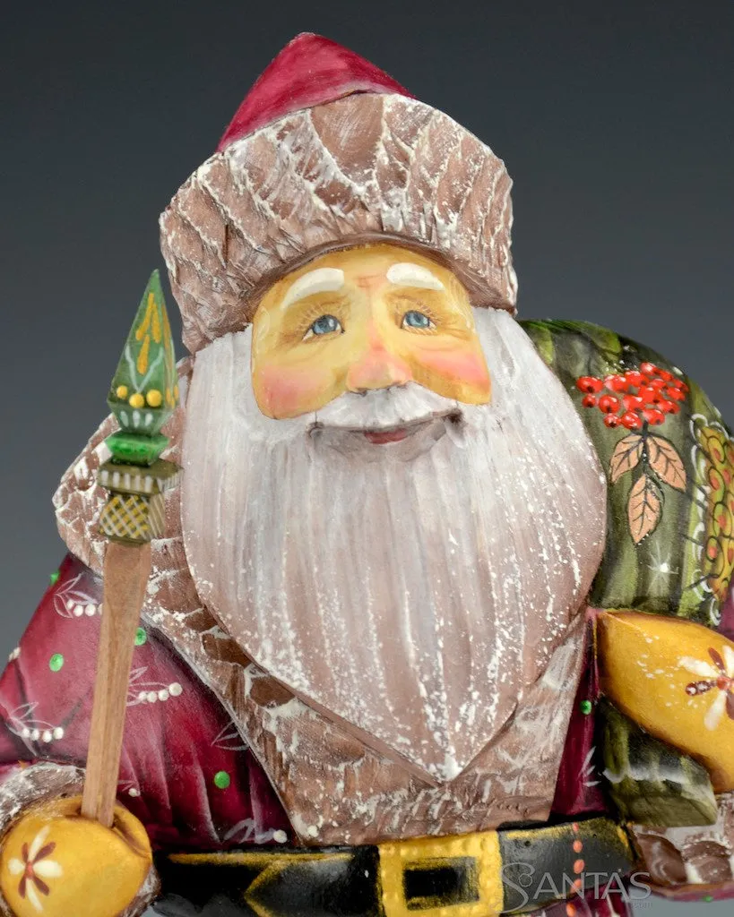 Burgundy Russian Santa with Toy Bag