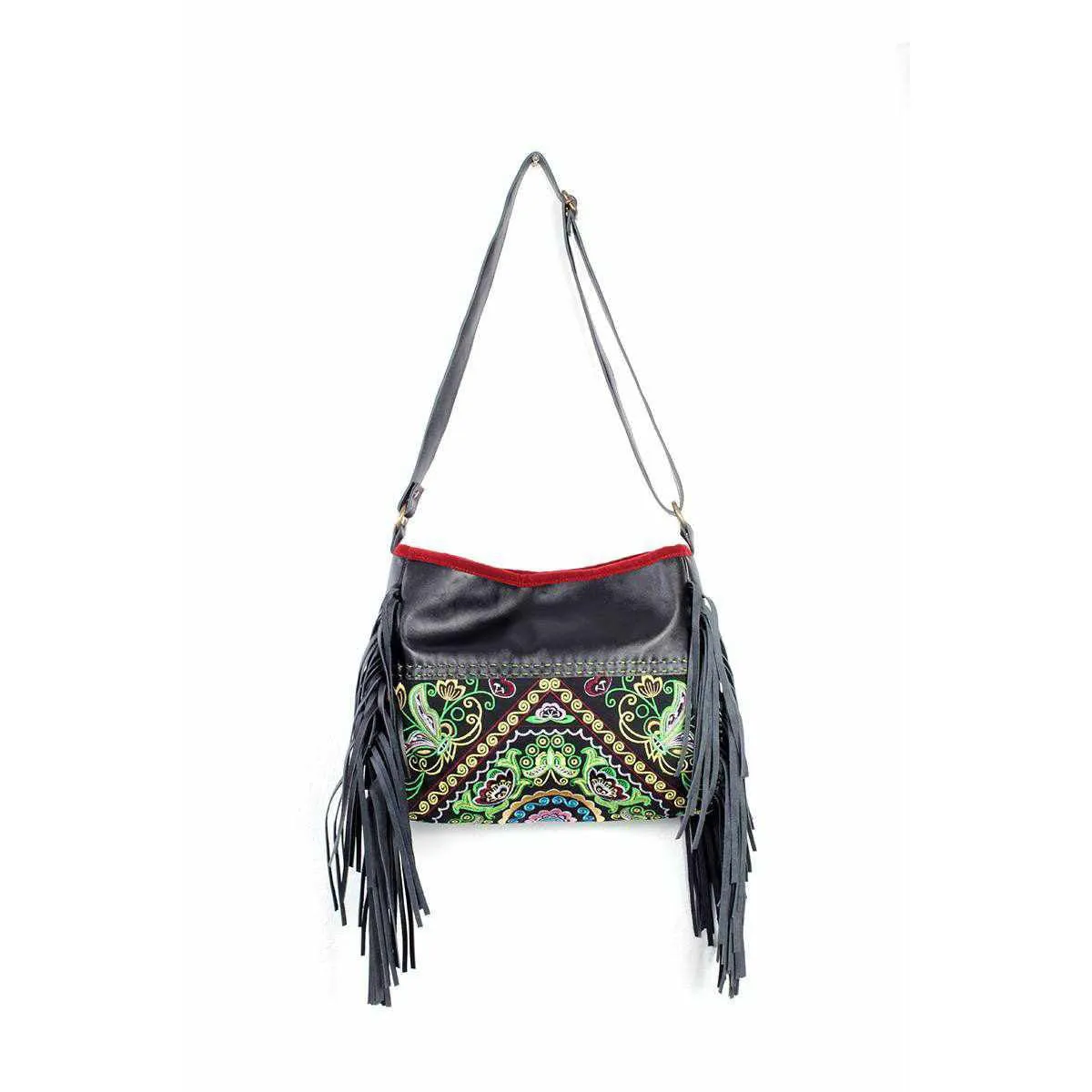 Butterfly Crossbody Leather Fringe Bag - Thailand