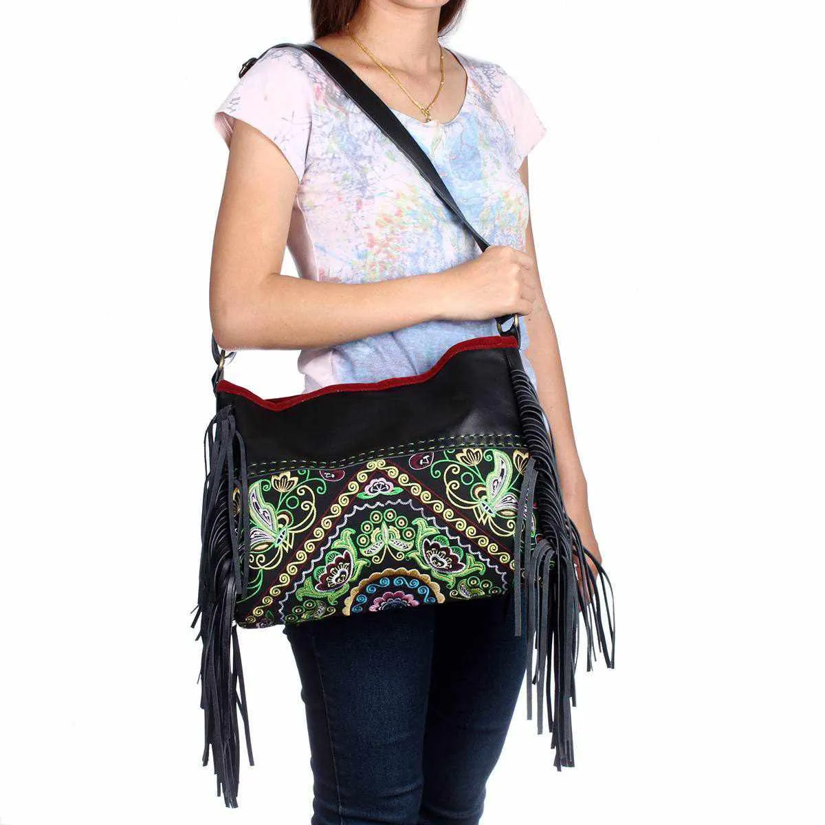 Butterfly Crossbody Leather Fringe Bag - Thailand