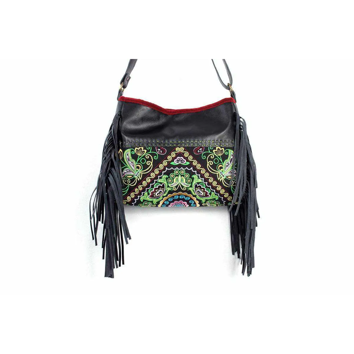 Butterfly Crossbody Leather Fringe Bag - Thailand