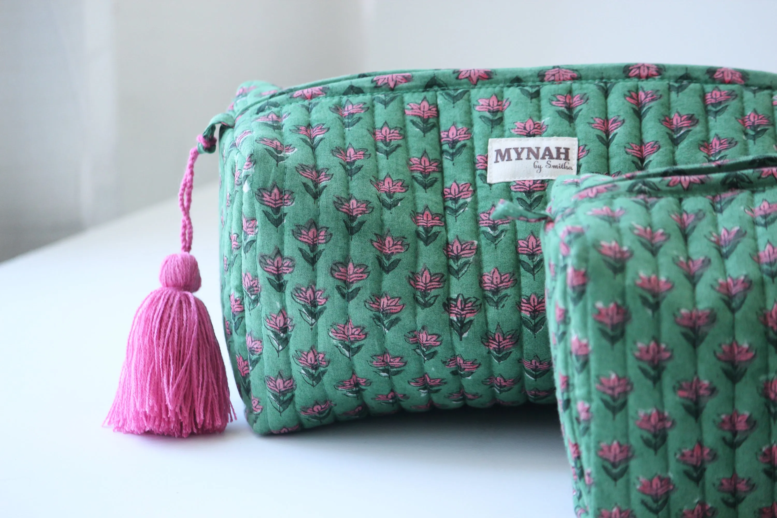 'CACTUS BUDS'  printed travel/makeup zipper pouch-LARGE only