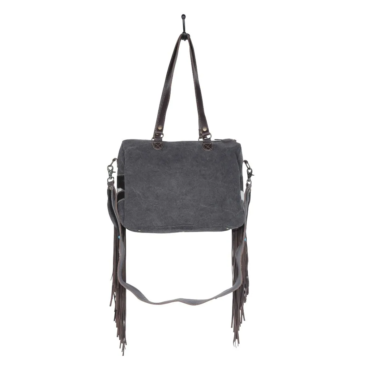 Canvas Leather Fringe Crossbody