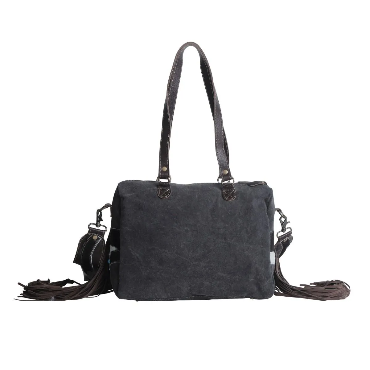 Canvas Leather Fringe Crossbody