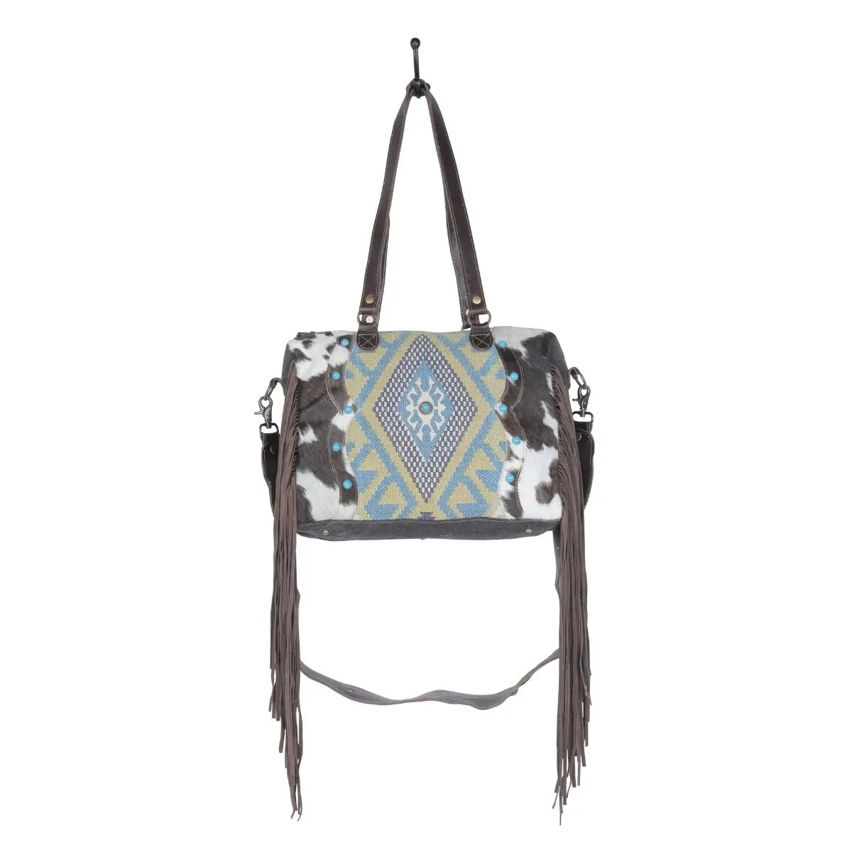 Canvas Leather Fringe Crossbody