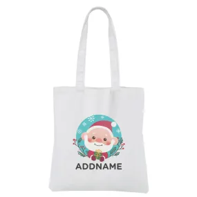 Christmas Cute Animal Series Cute Santa White Canvas Bag