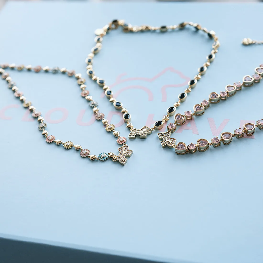 Cloud Haven Heart Crystal Logo Necklace Pink