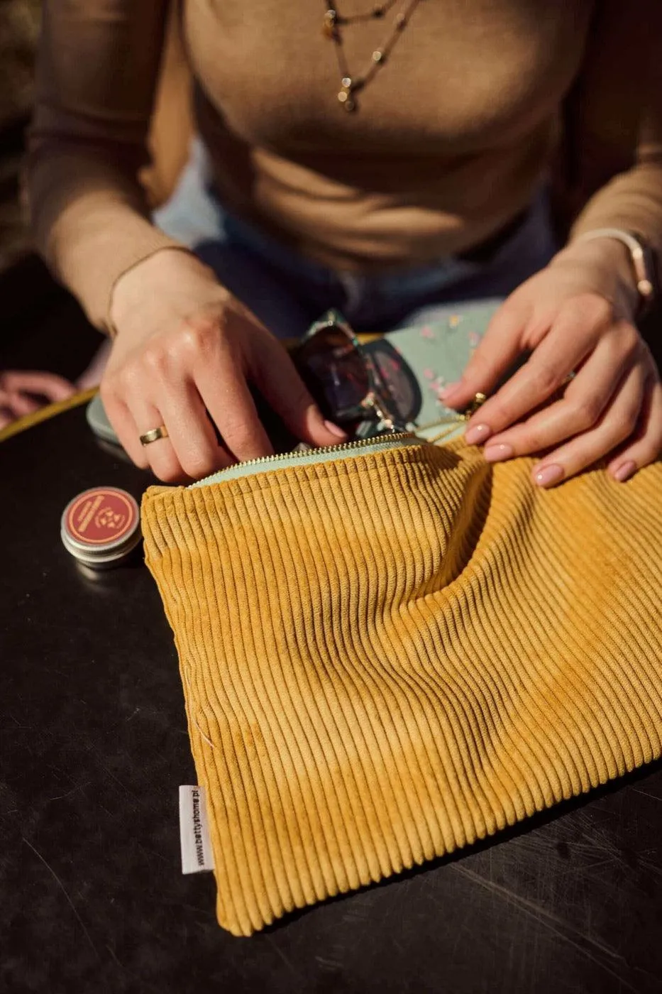 Corduroy Handbag Organizer Deep Yellow | Pouch Bag