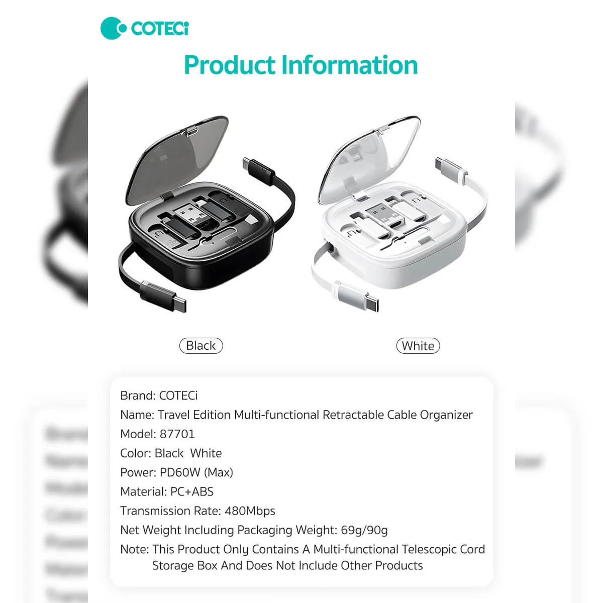 COTECi Travel Edition Multi-Function Retractable Cable Organizer - 87701