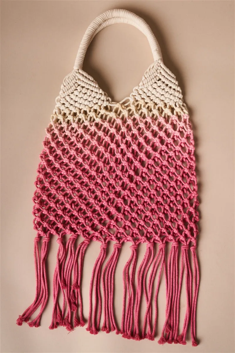 Crochet Fringe Two Tone Beach Tote  4 Colors!