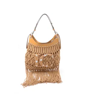 Crossroads Fringe Bag   Embroid Weaving Cotton - Beige