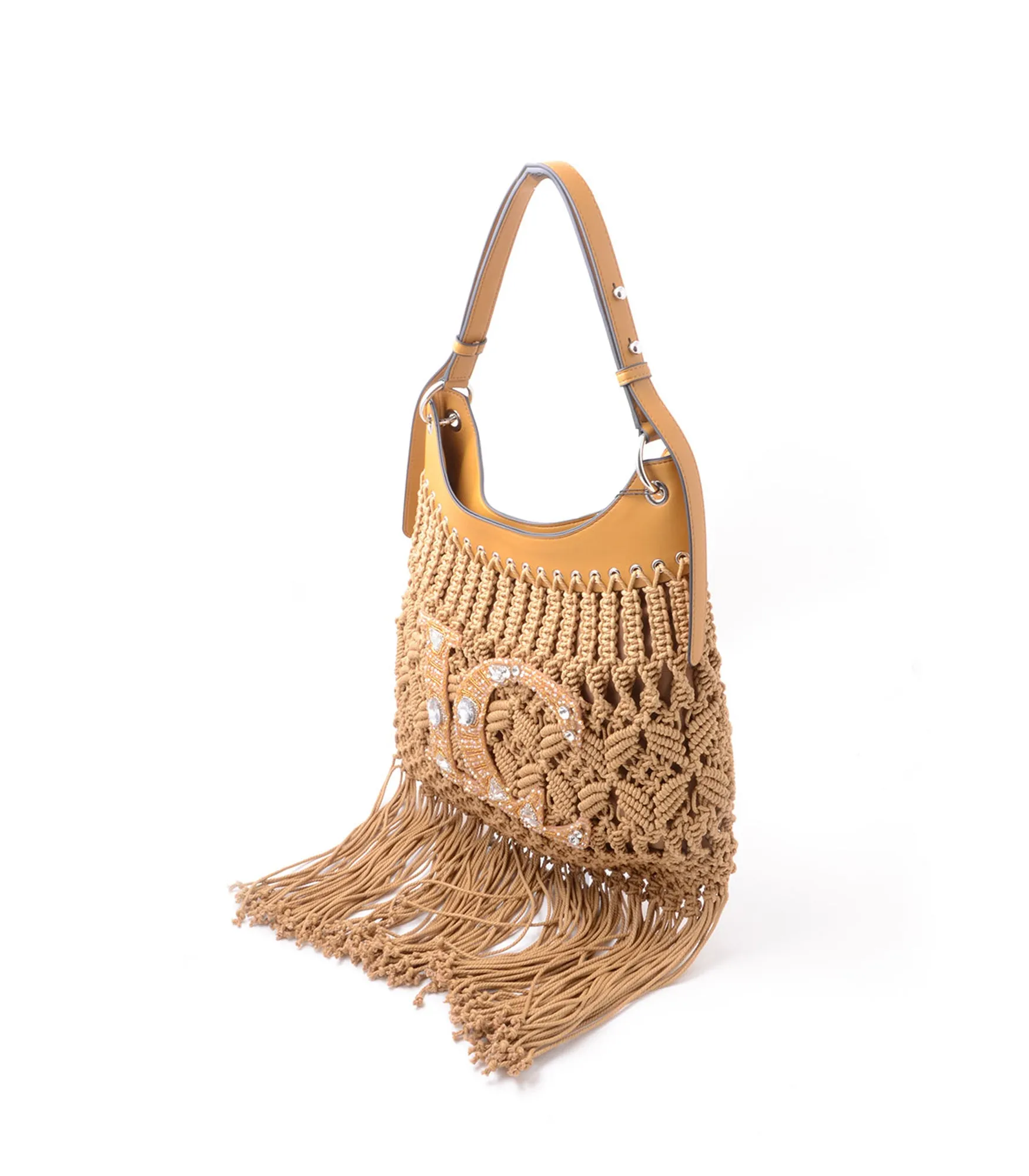 Crossroads Fringe Bag   Embroid Weaving Cotton - Beige