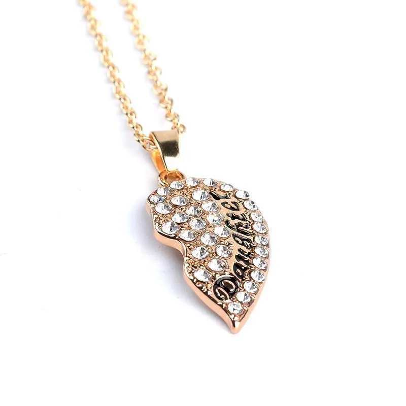 Crystal Studded Two-Part Heart Mother-Daughter Pendant Necklaces