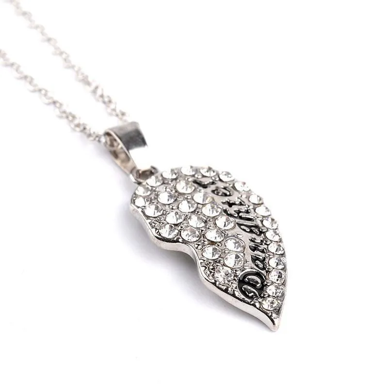 Crystal Studded Two-Part Heart Mother-Daughter Pendant Necklaces