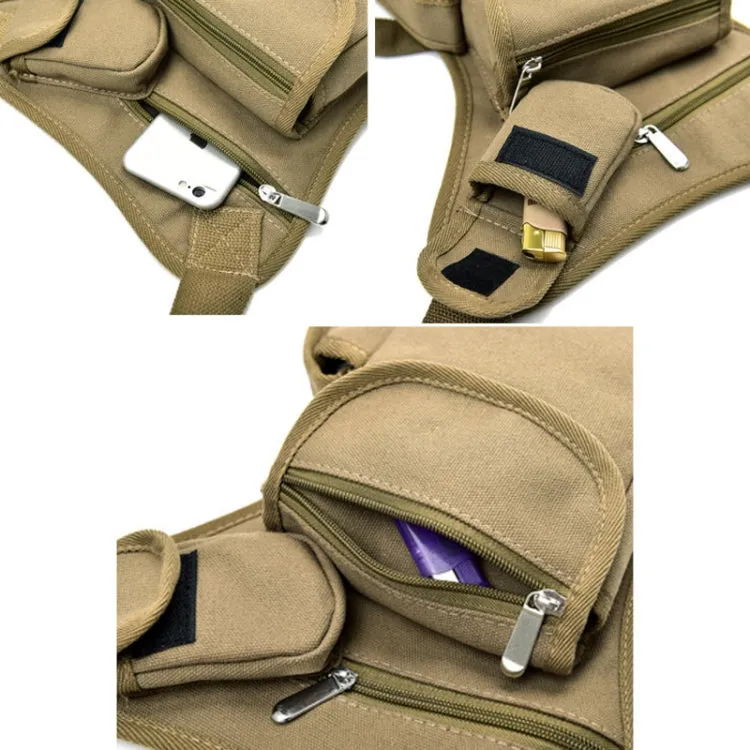 Cycling Canvas Waist Bag Outdoor Multi-Functional Leg Bag Casual Sports Waist Bag(Khaki)