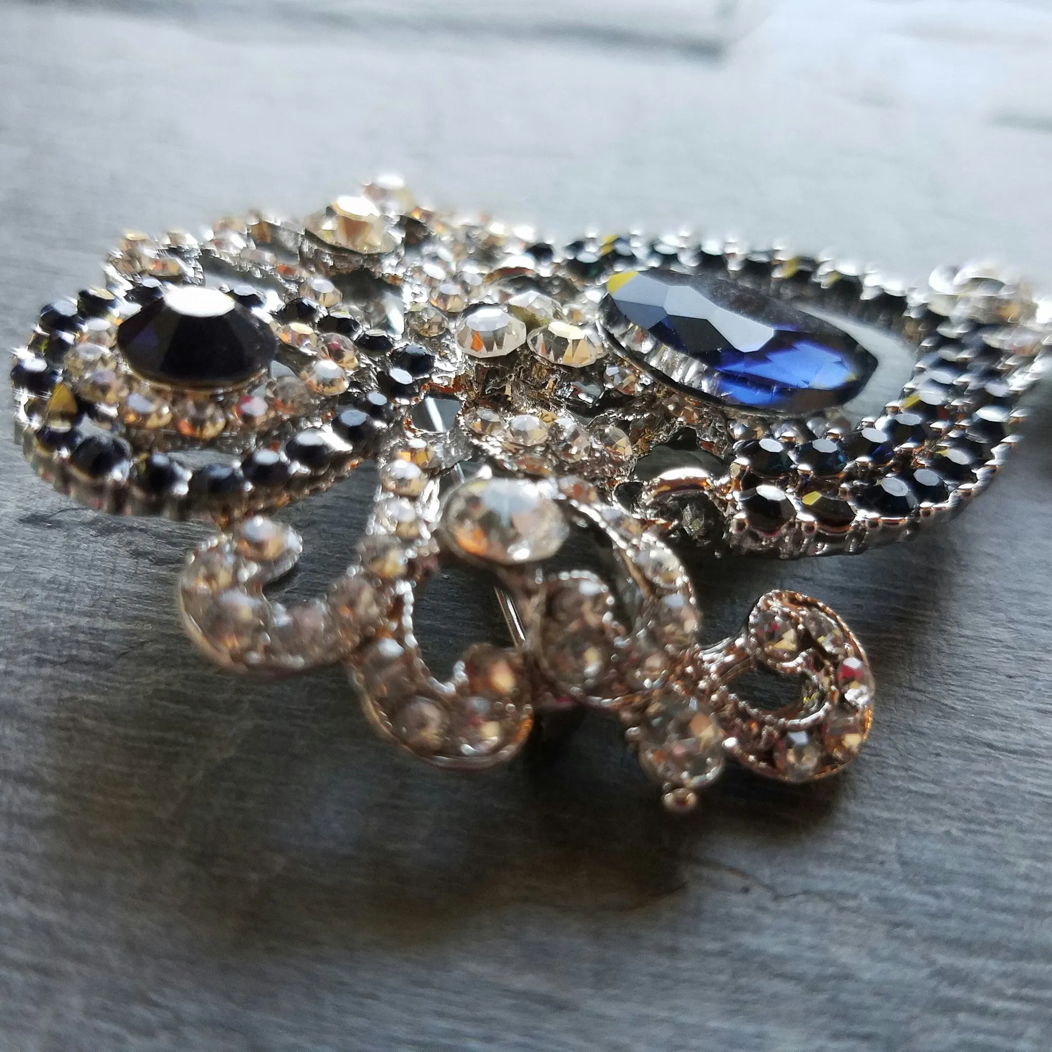 Dangling Dark Navy Ornate Brooch