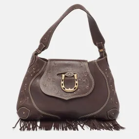 Dark Brown Leather Fringe Hobo