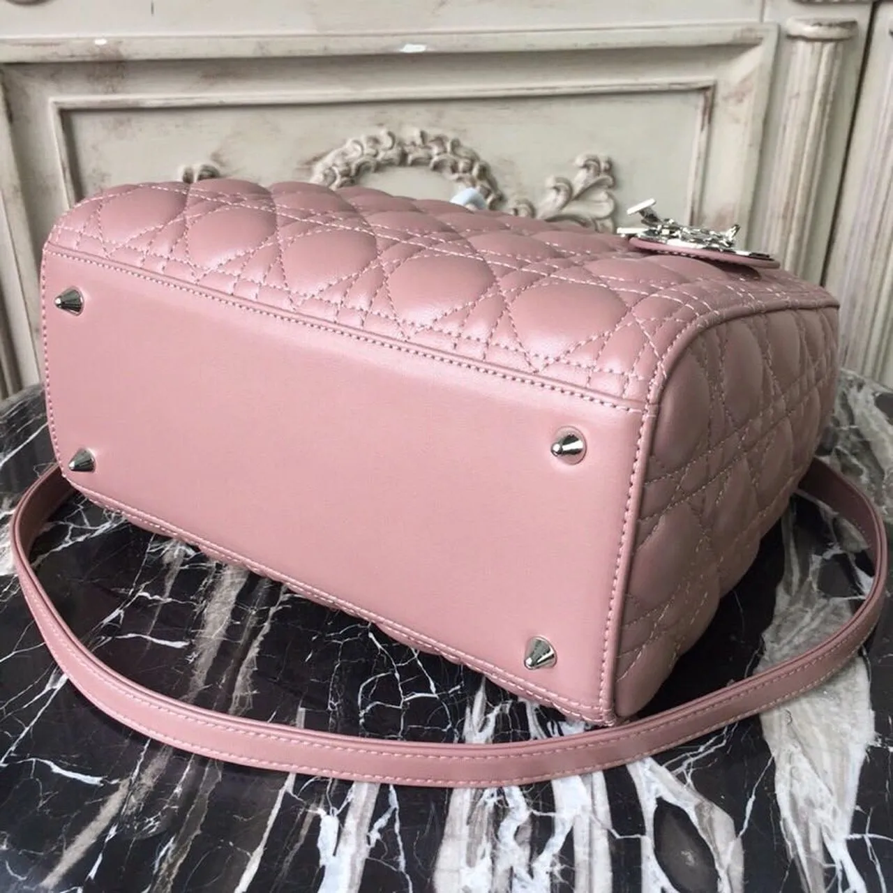 DI Medium Lady Bag Dusty Pink Silver Hardware For Women 24cm/9.5in CD