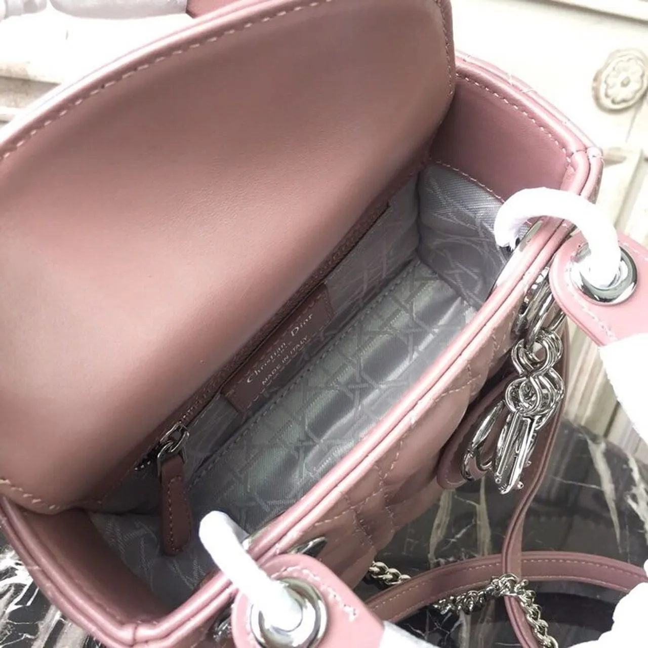 DI Mini Lady Bag with Chain Silver Hardware Dusty Pink For Women 6.5in/17cm CD