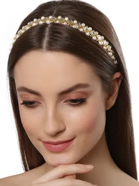 Diamond Shape Kundan and Pearl Studded Hairband