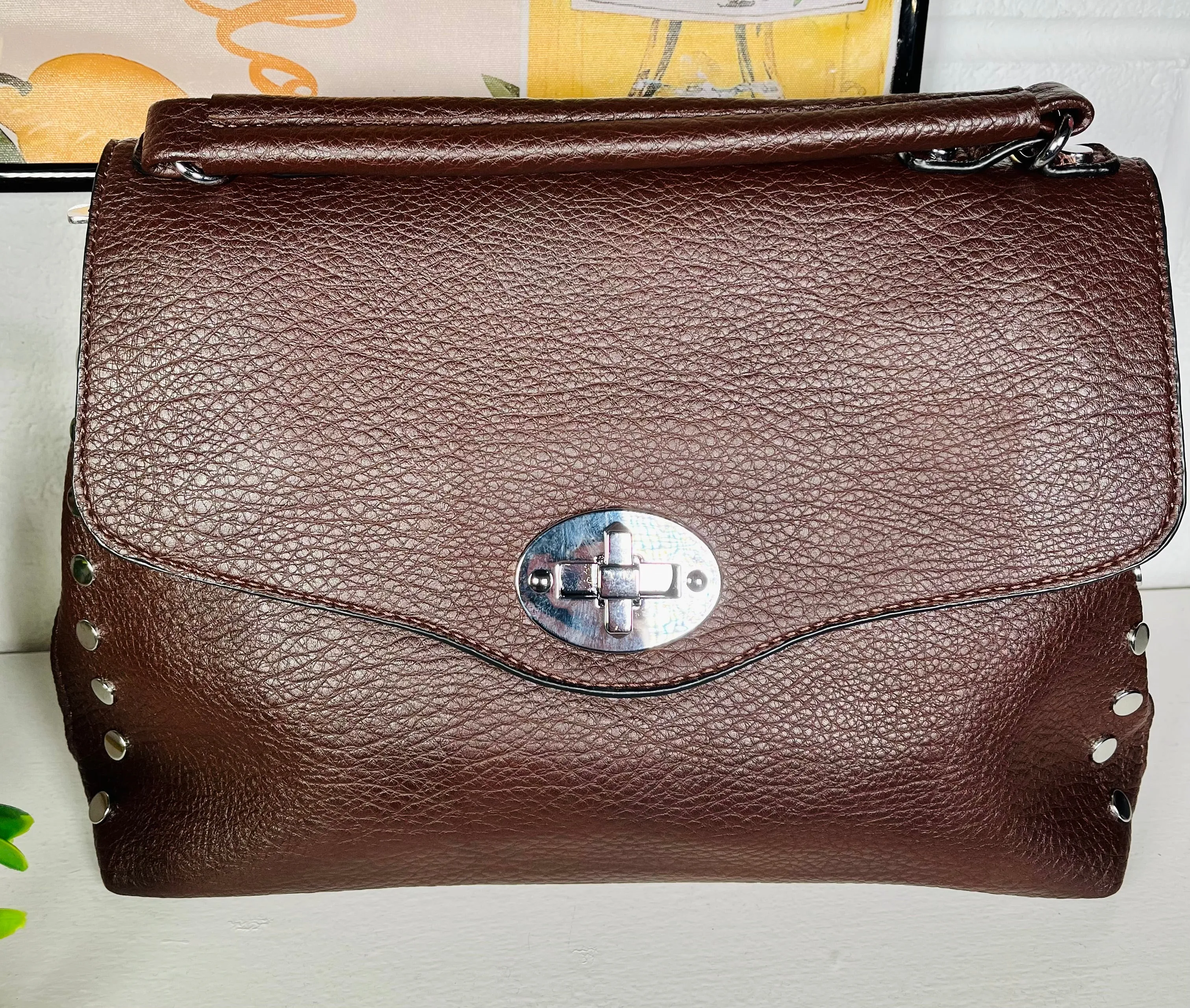 Diaz Studded Handbag - Chocolate