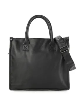 Distressed Leather Commuter Tote Bag - Black