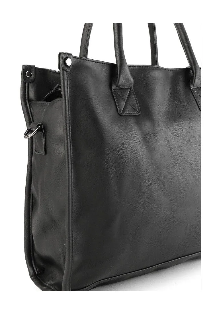 Distressed Leather Commuter Tote Bag - Black