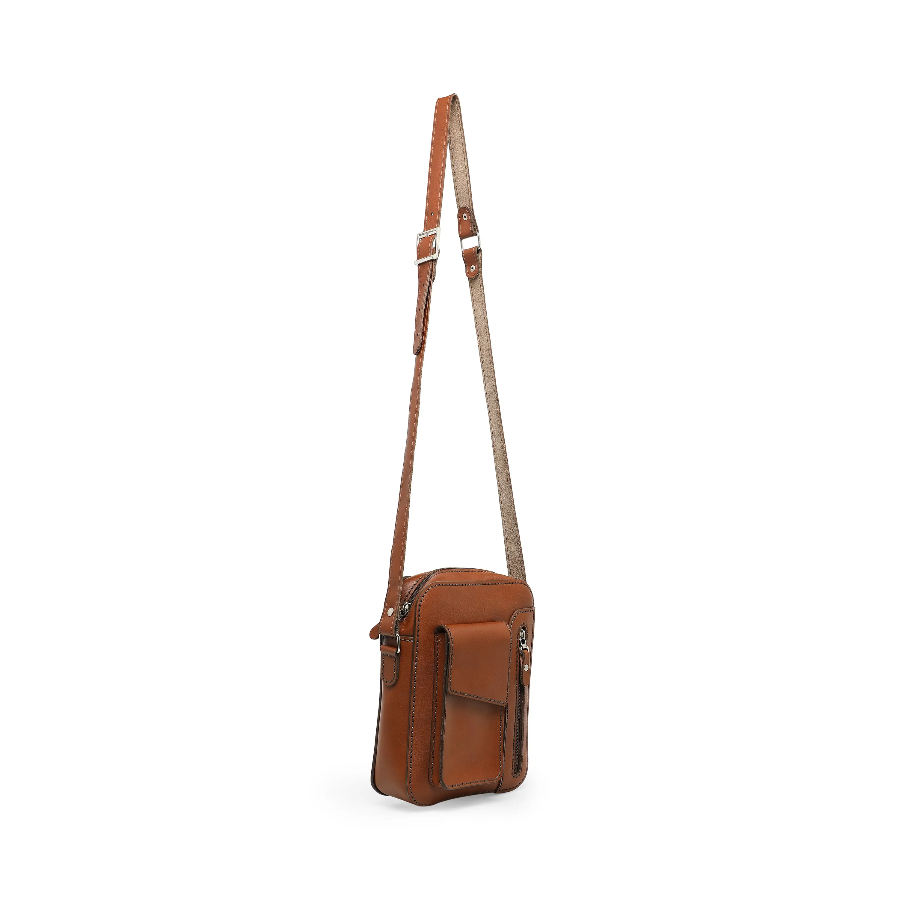 Donald Men's Genuine Leather Side Messenger Bag - Tan