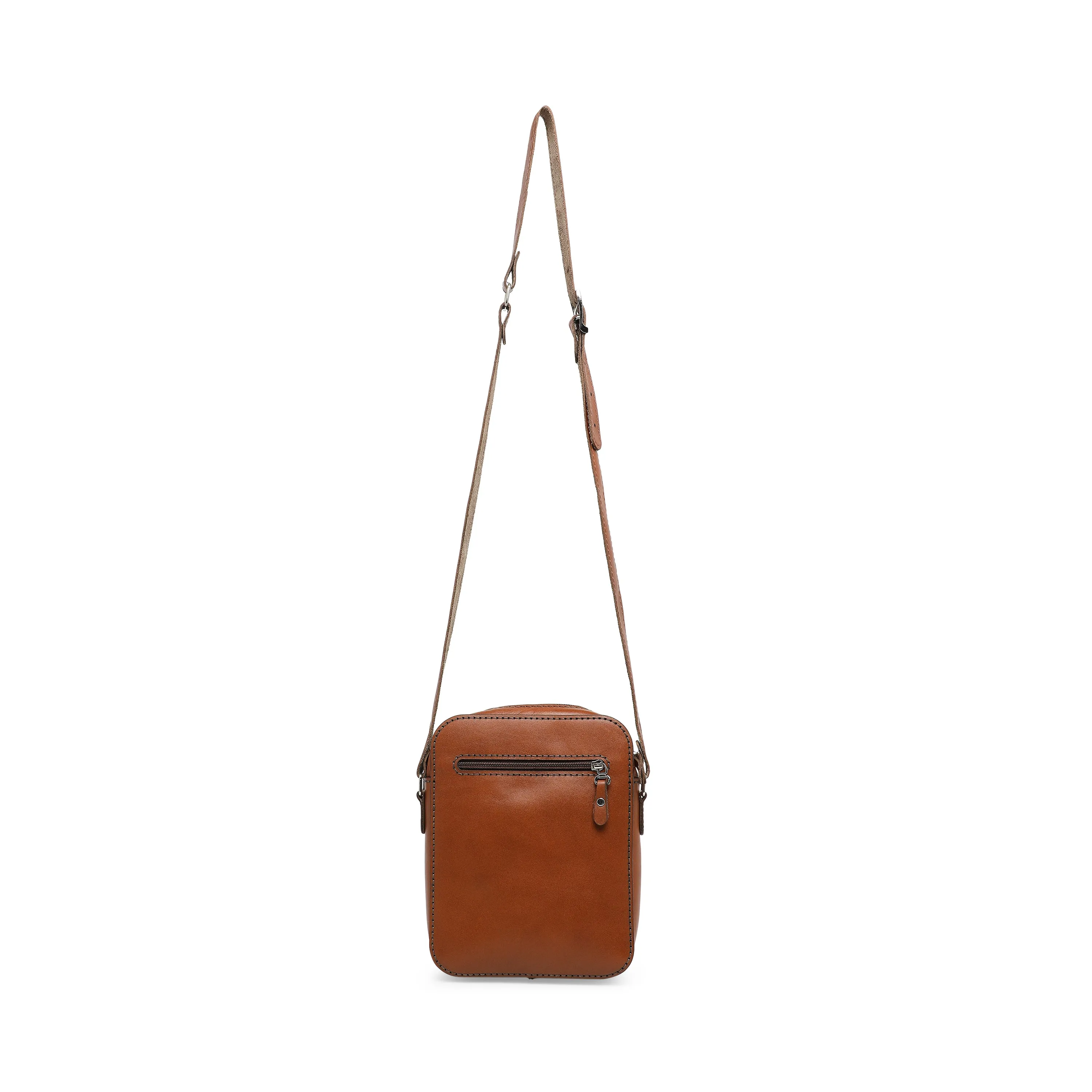 Donald Men's Genuine Leather Side Messenger Bag - Tan