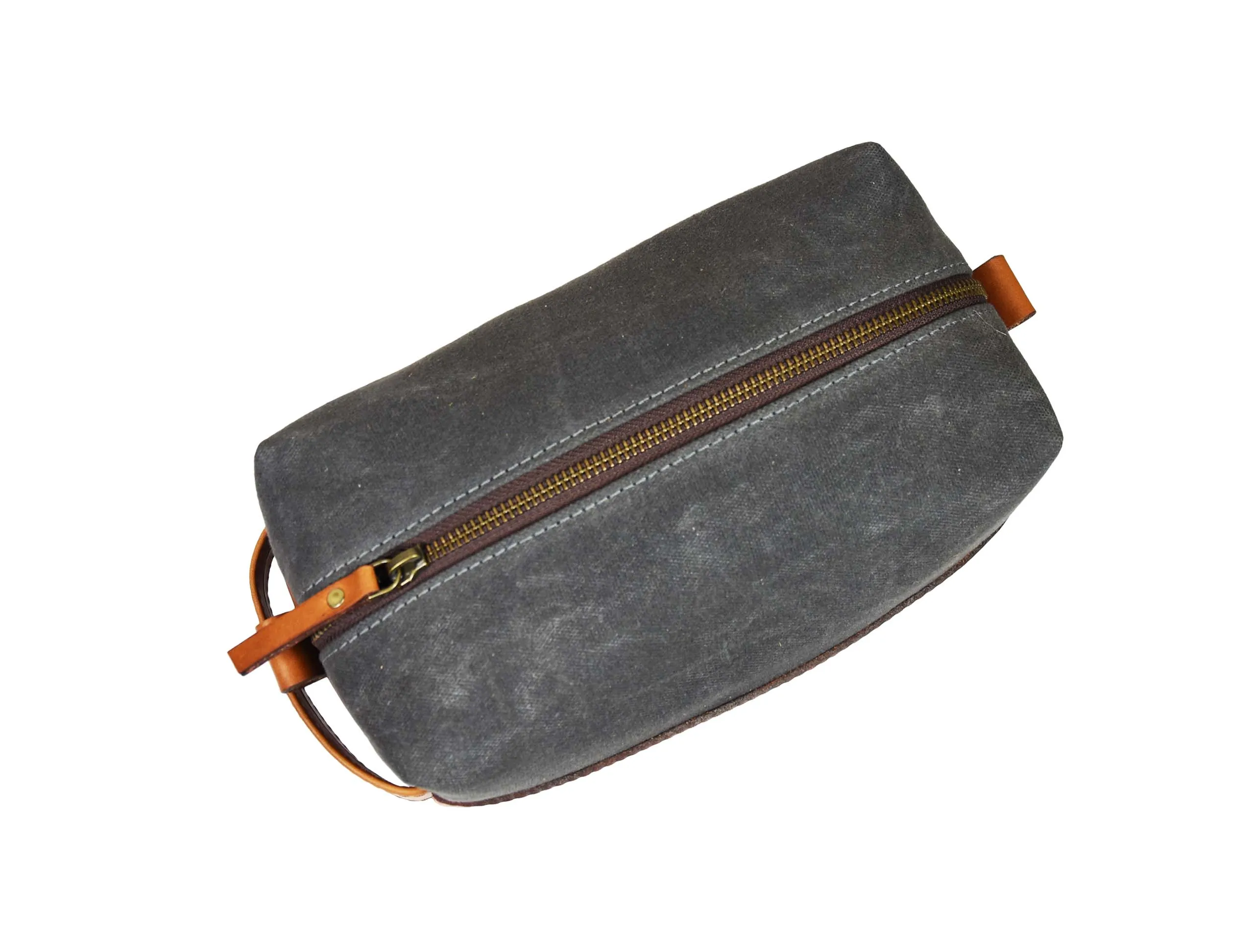 Dorval Leather Canvas Toiletry Bag - Cinnamon Brown