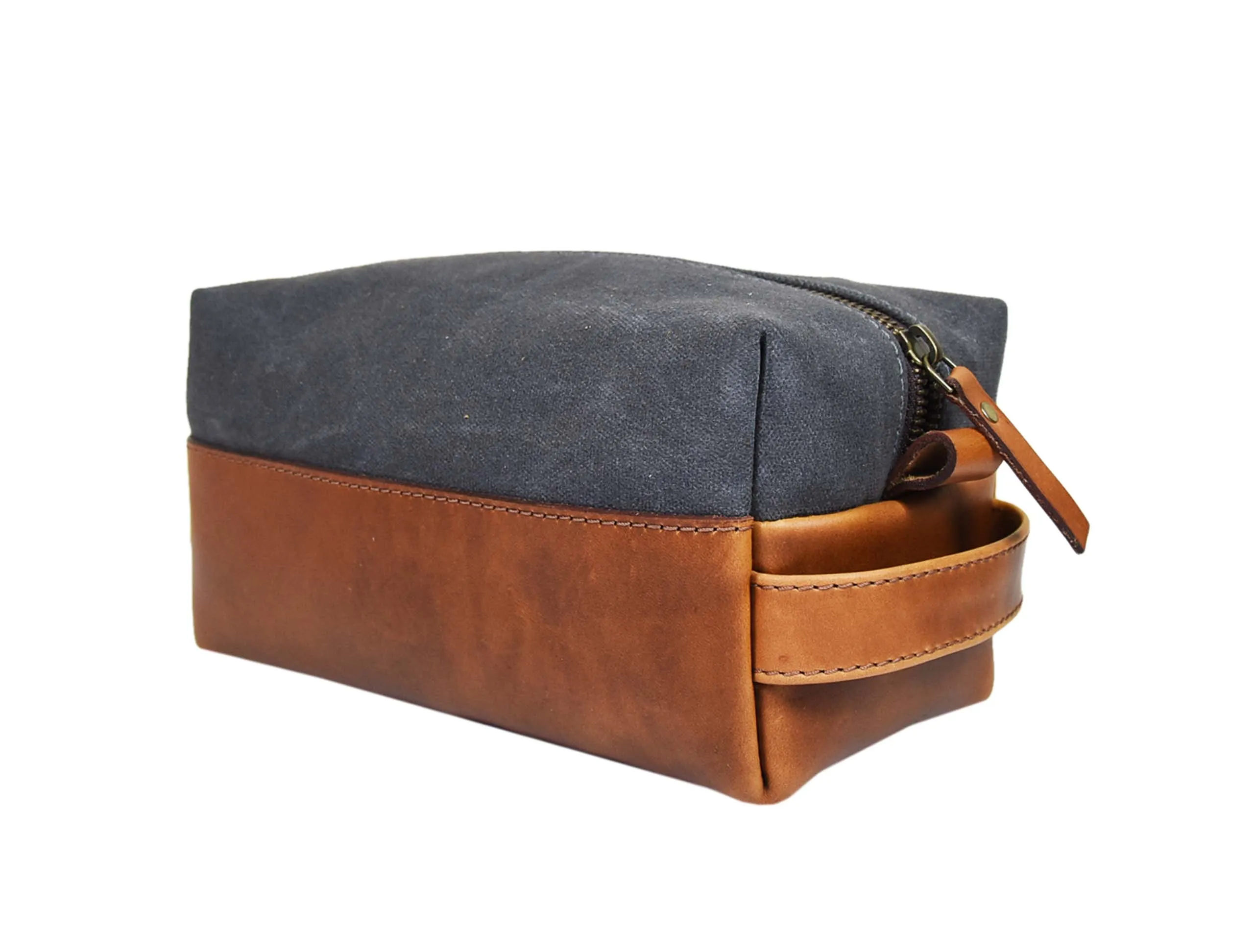 Dorval Leather Canvas Toiletry Bag - Cinnamon Brown