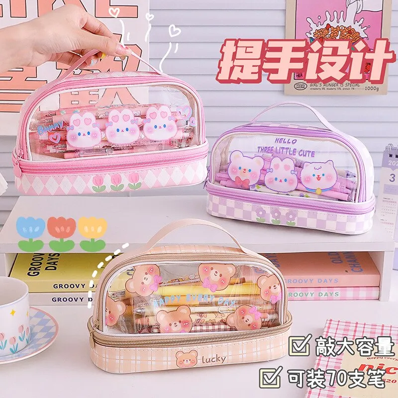 Double-Layer Transparent Pencil Bag