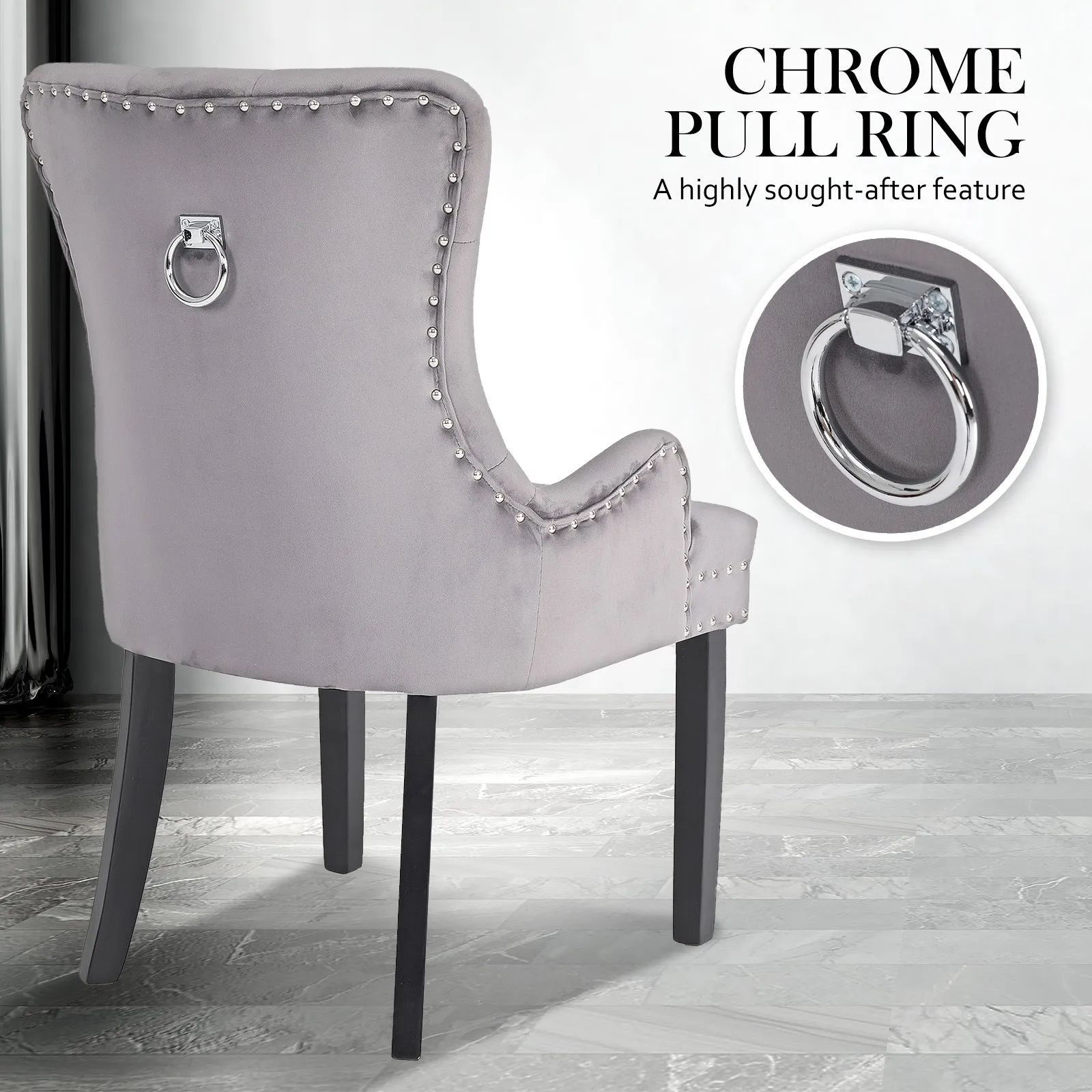 Elegant Velvet French Provincial Dining Chair, Grey - La Bella