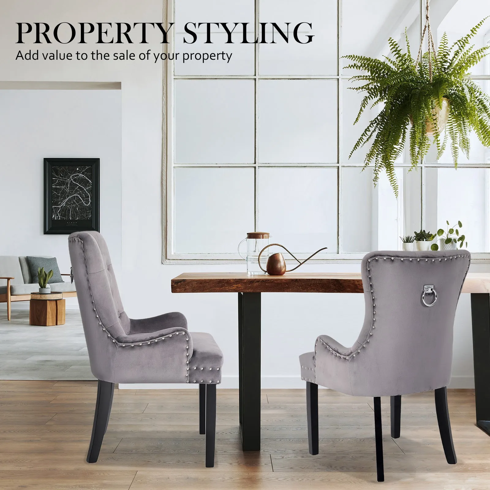 Elegant Velvet French Provincial Dining Chair, Grey - La Bella