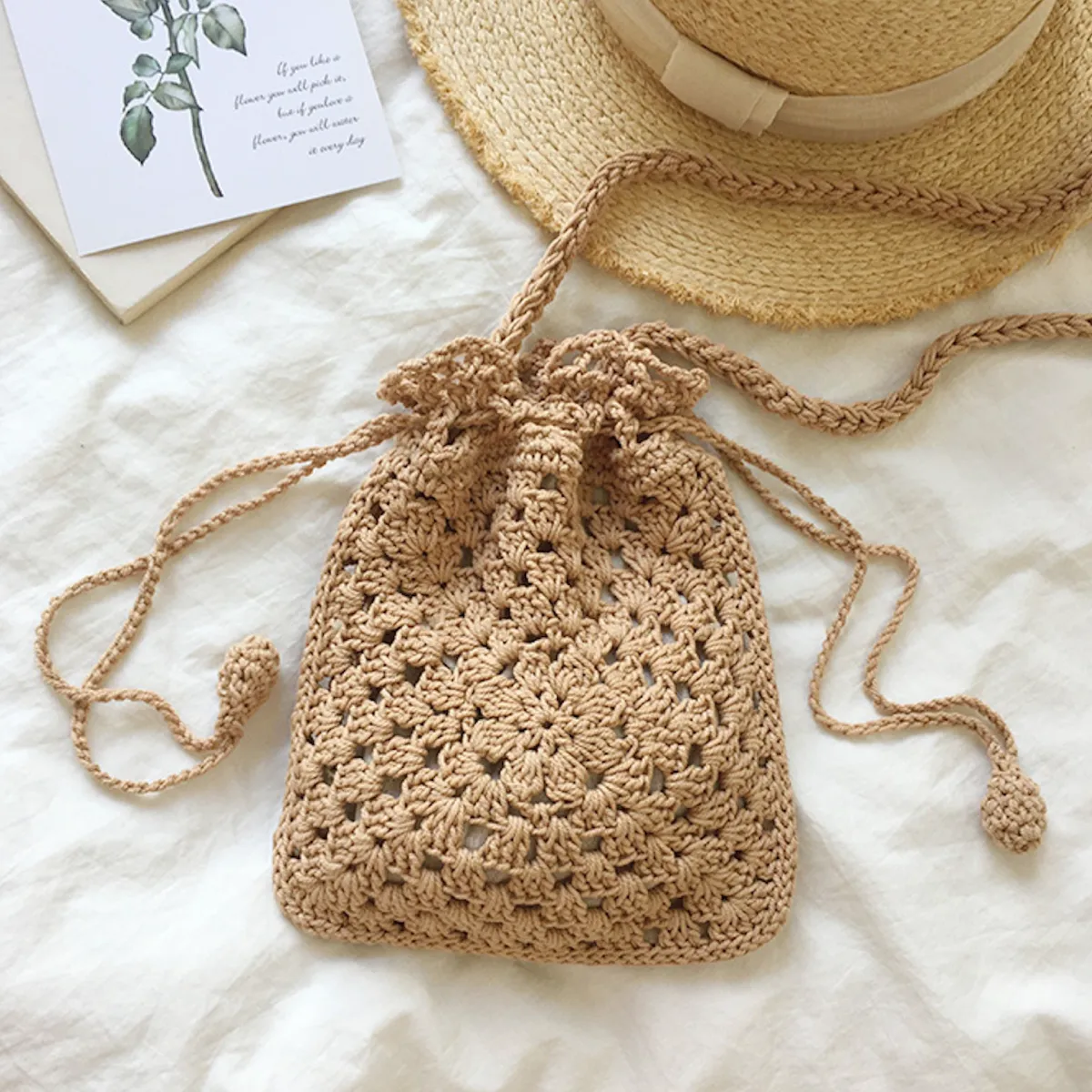 Elena Handbags Retro Cotton Knitted Shoulder Bucket Bag