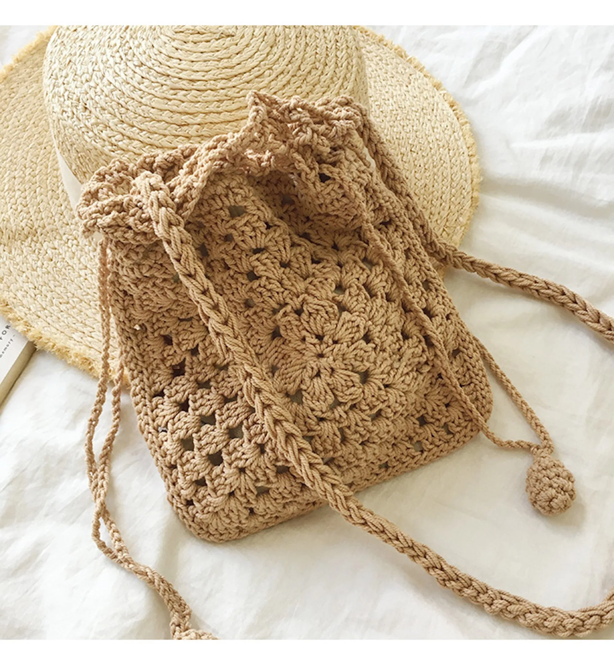 Elena Handbags Retro Cotton Knitted Shoulder Bucket Bag