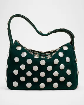 Elena Small Studded Suede Top-Handle Bag