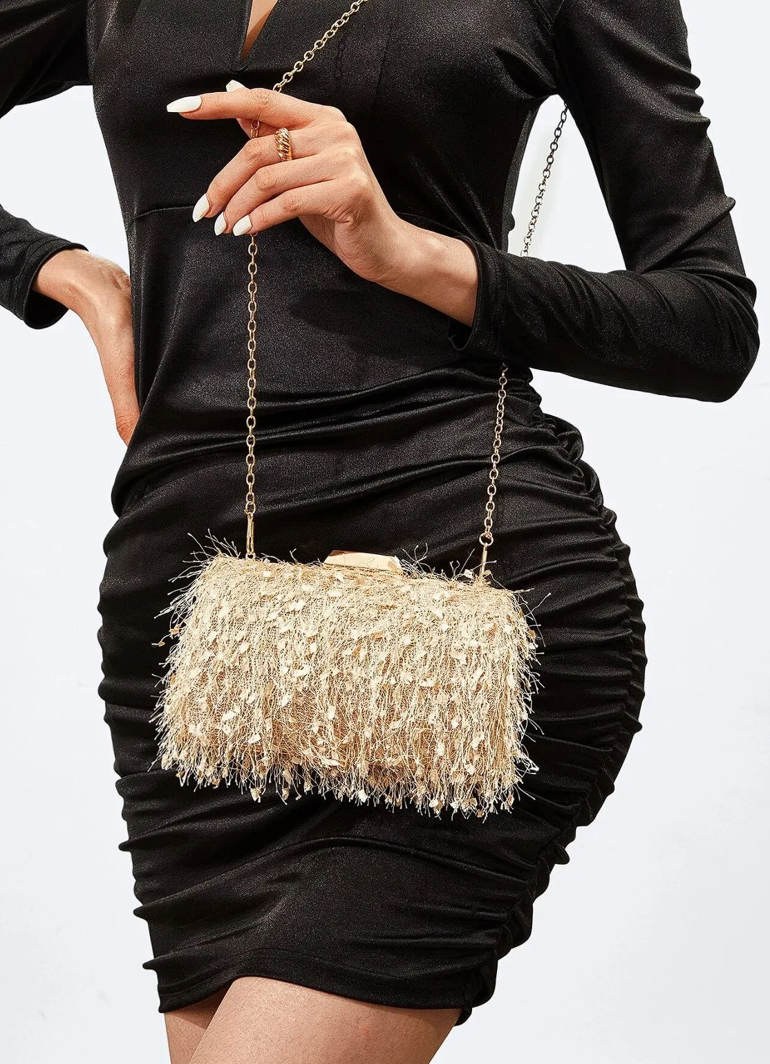 Ellie Fringe Clutch Beige