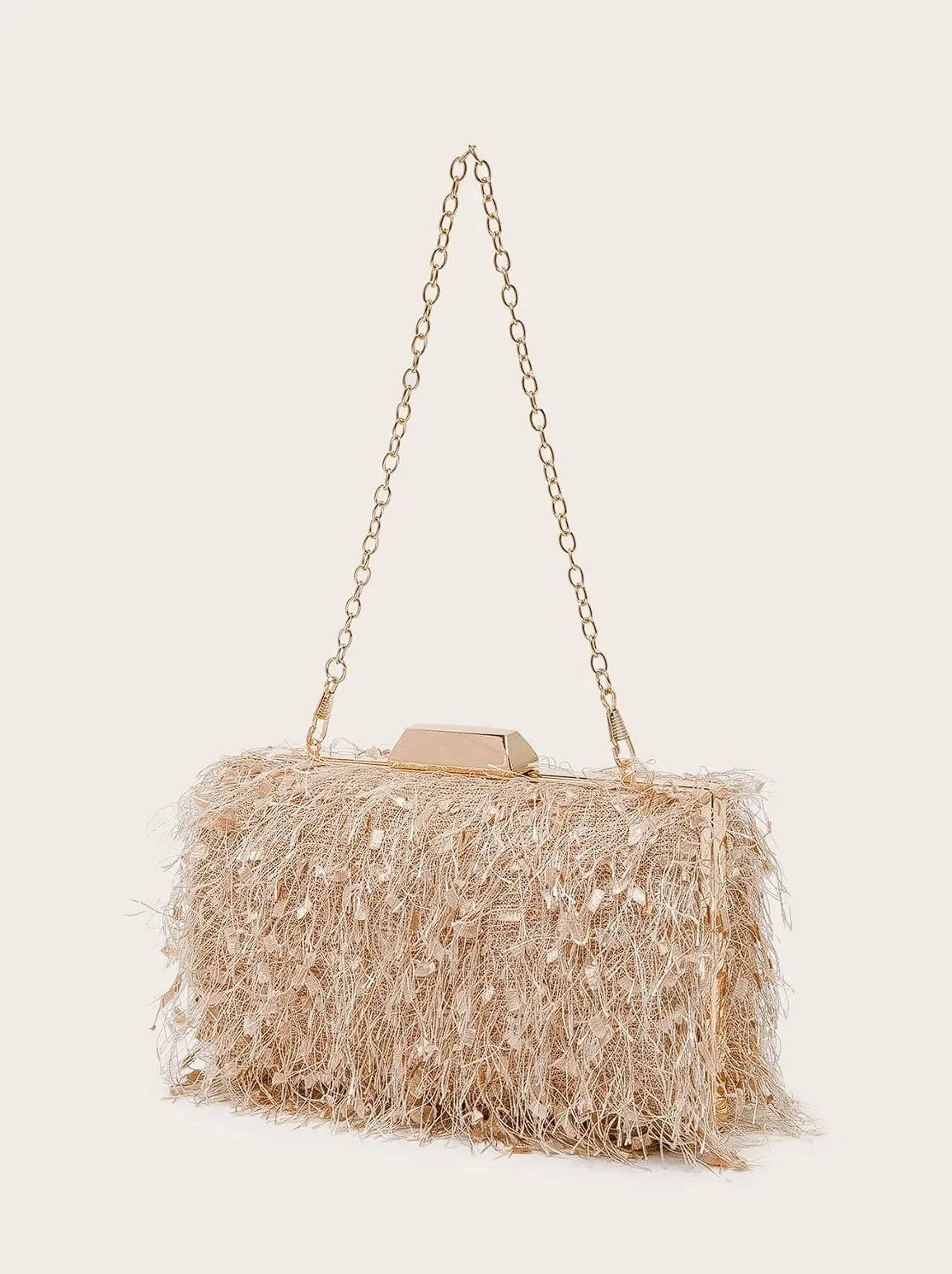 Ellie Fringe Clutch Beige