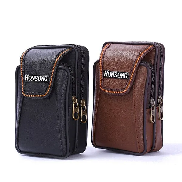 Faux Leather Casual Double Zipper Phone Bag Waist Bag For Men