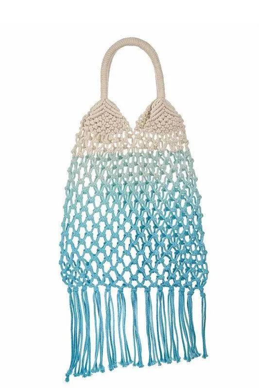 FINAL SALE -  Mermaid Dip Dye Fringe Knit Bag