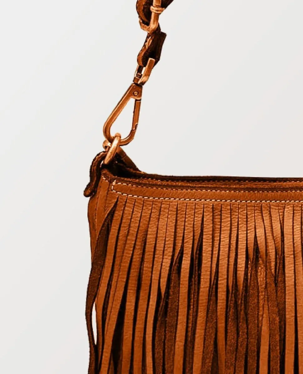 Fringe Cognac Leather Crossbody