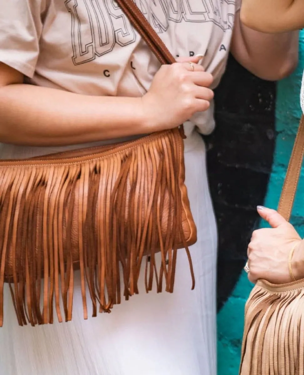 Fringe Cognac Leather Crossbody