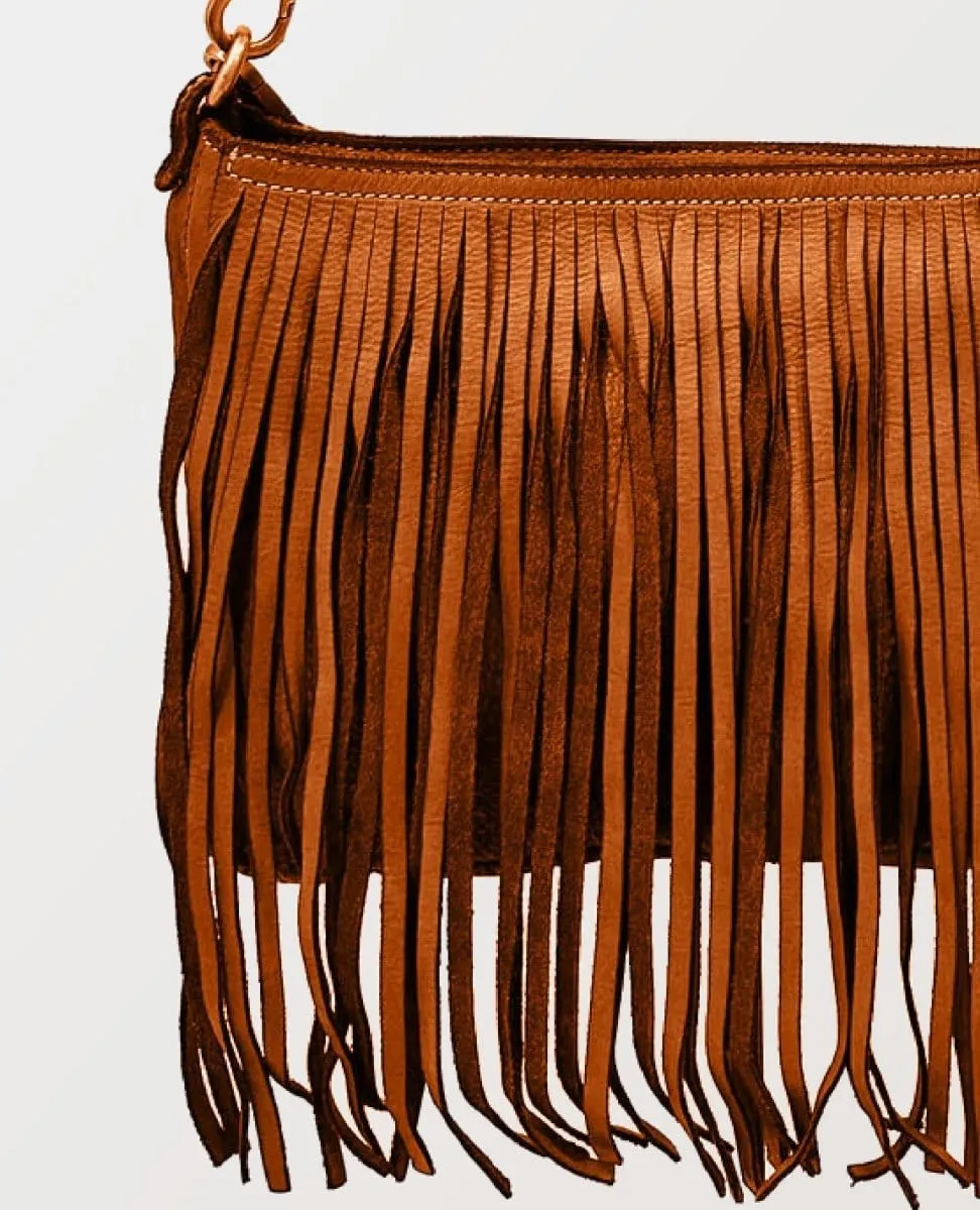 Fringe Cognac Leather Crossbody