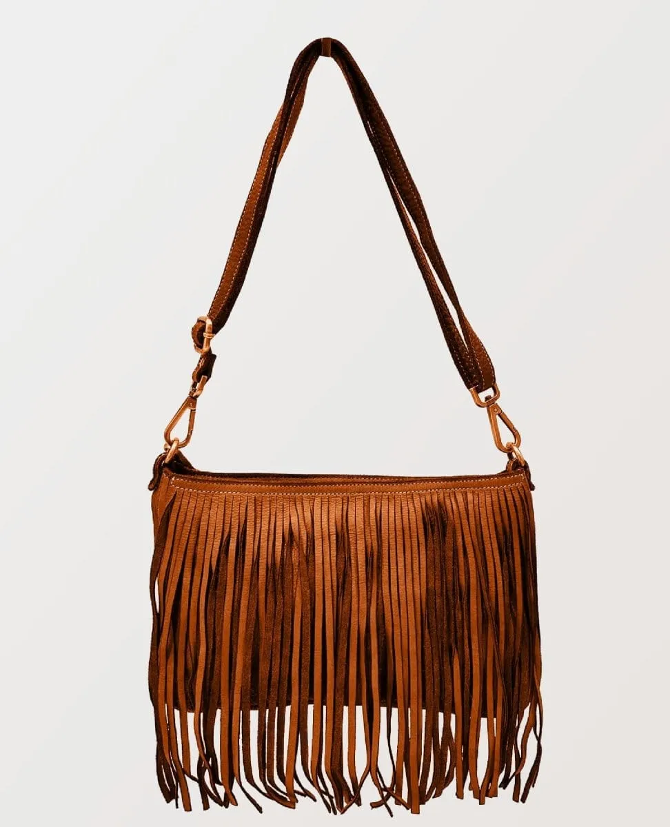 Fringe Cognac Leather Crossbody