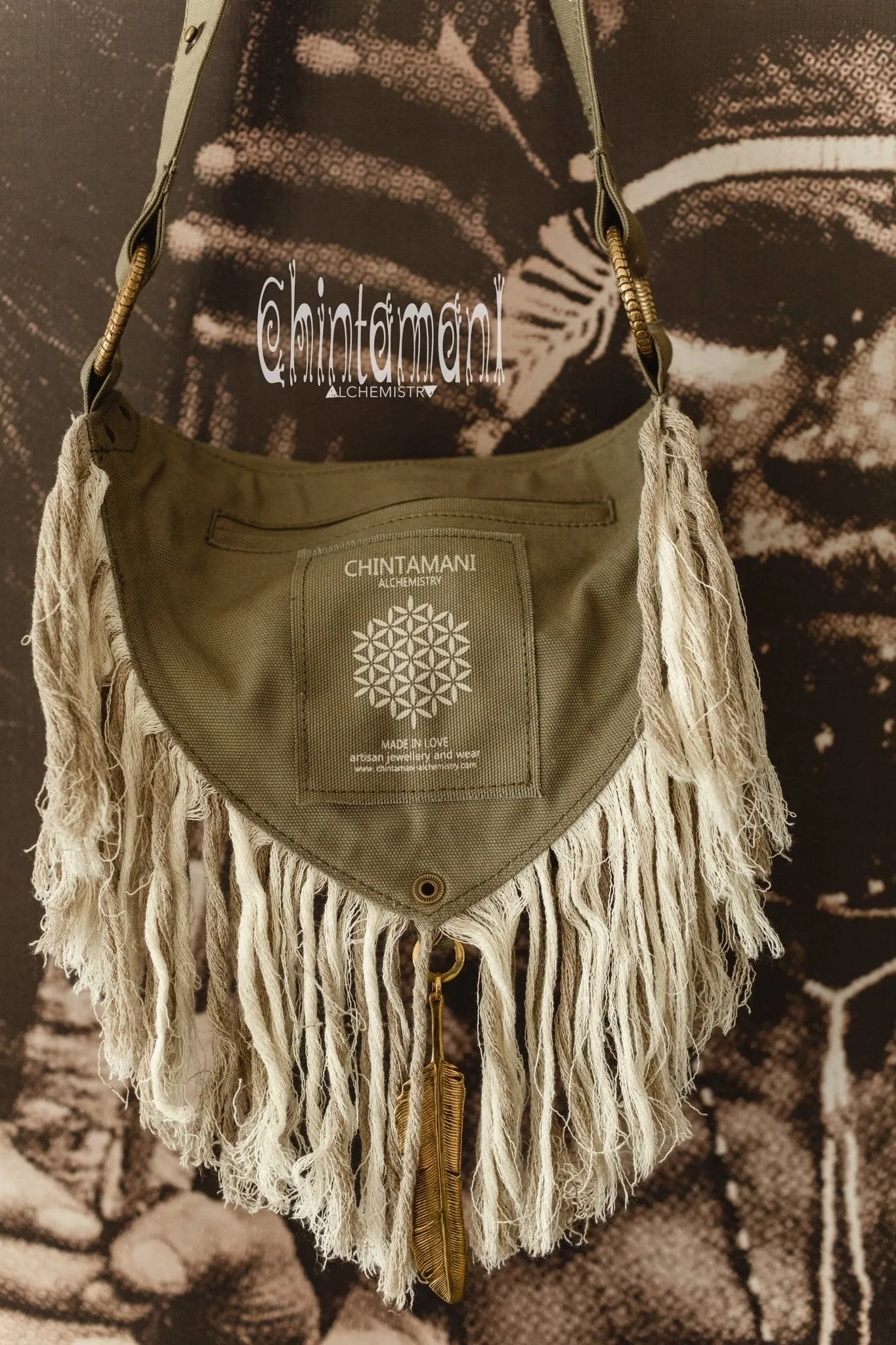 Fringe Cotton Canvas Vegan Waist Bag / Pocket Belt / Army Green