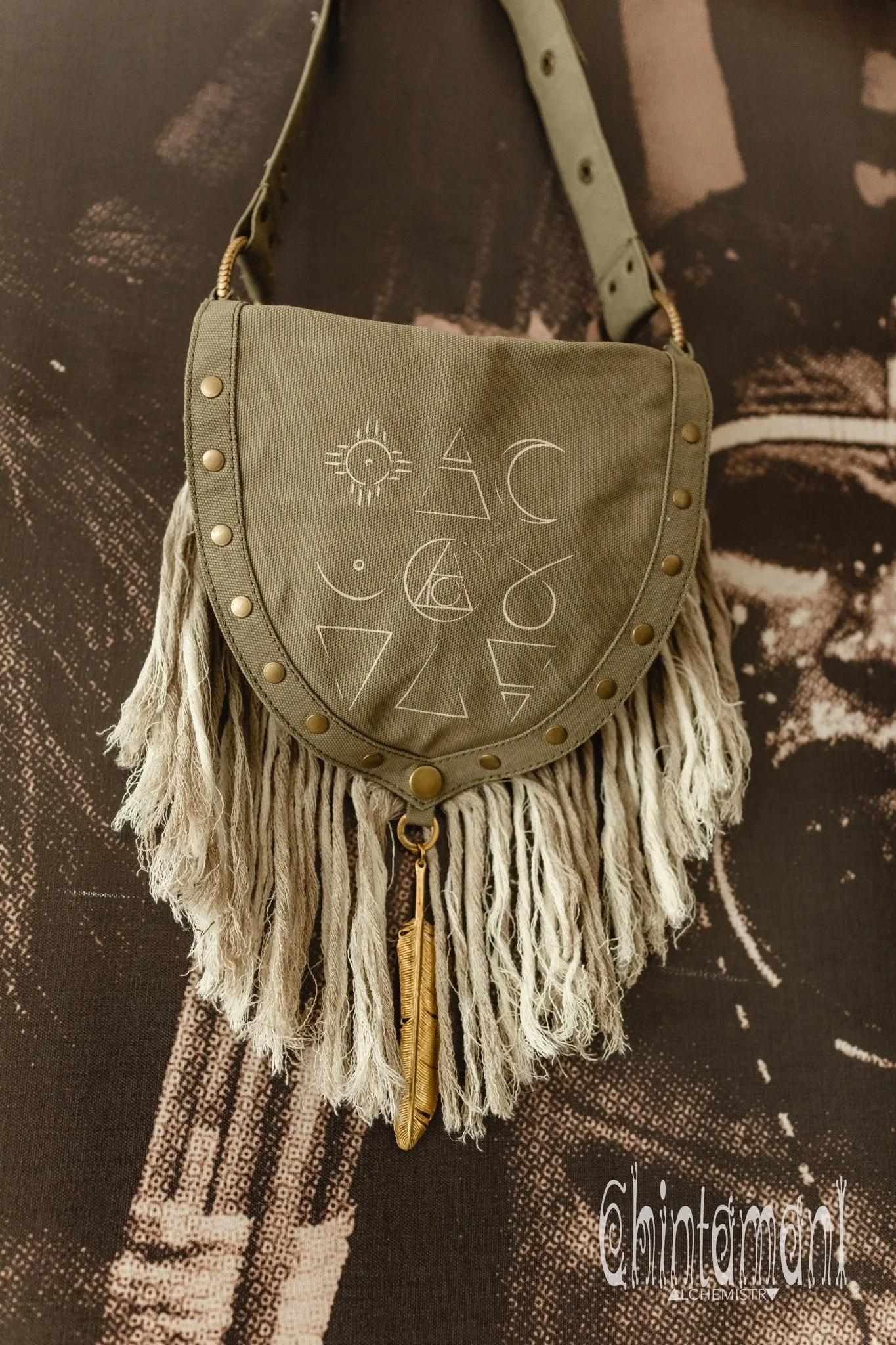 Fringe Cotton Canvas Vegan Waist Bag / Pocket Belt / Army Green