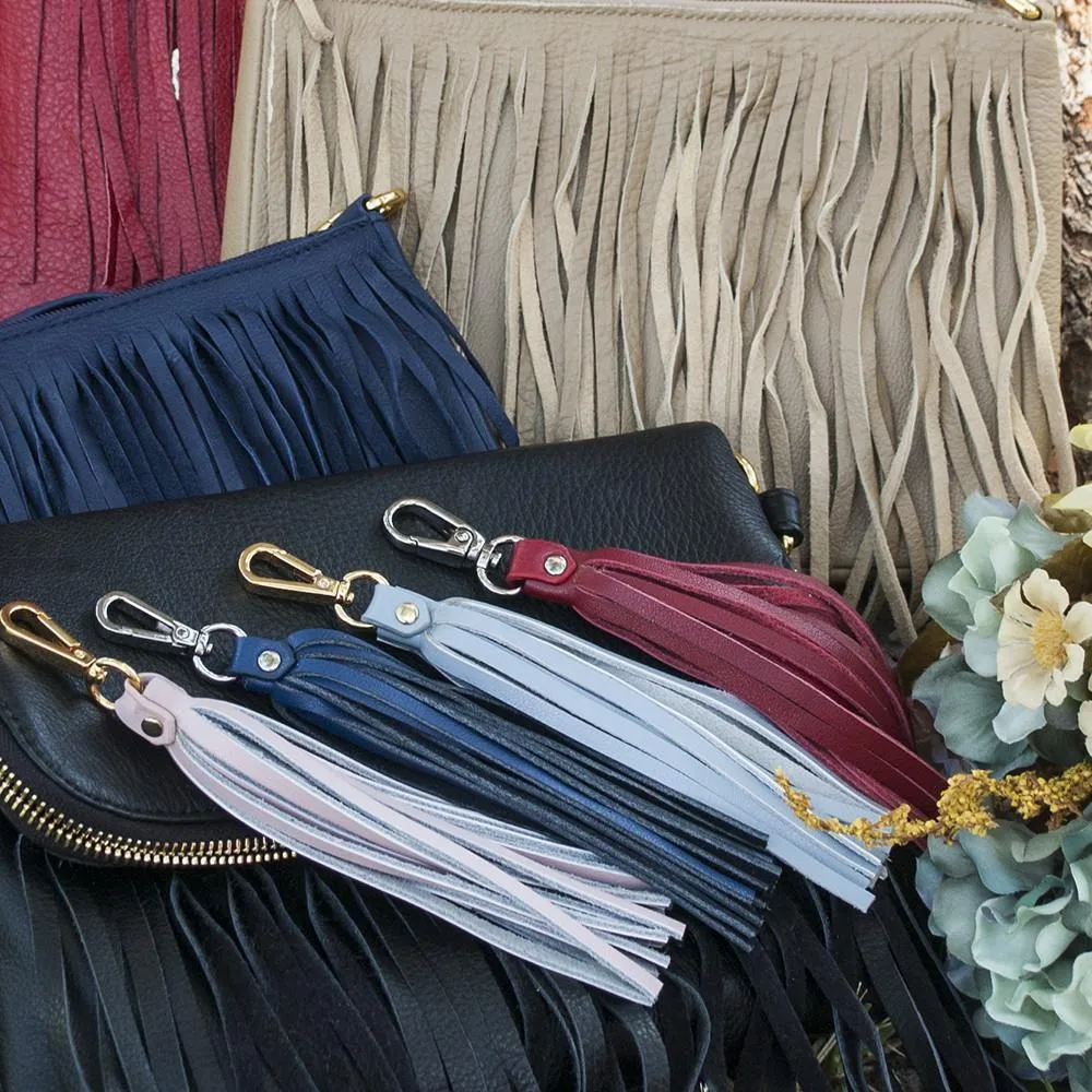 Fringe Power Leather Bag Charm-Serenity/Gold