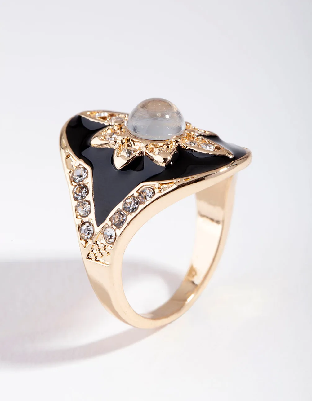 Gold Enamel Diamante Flower Ring